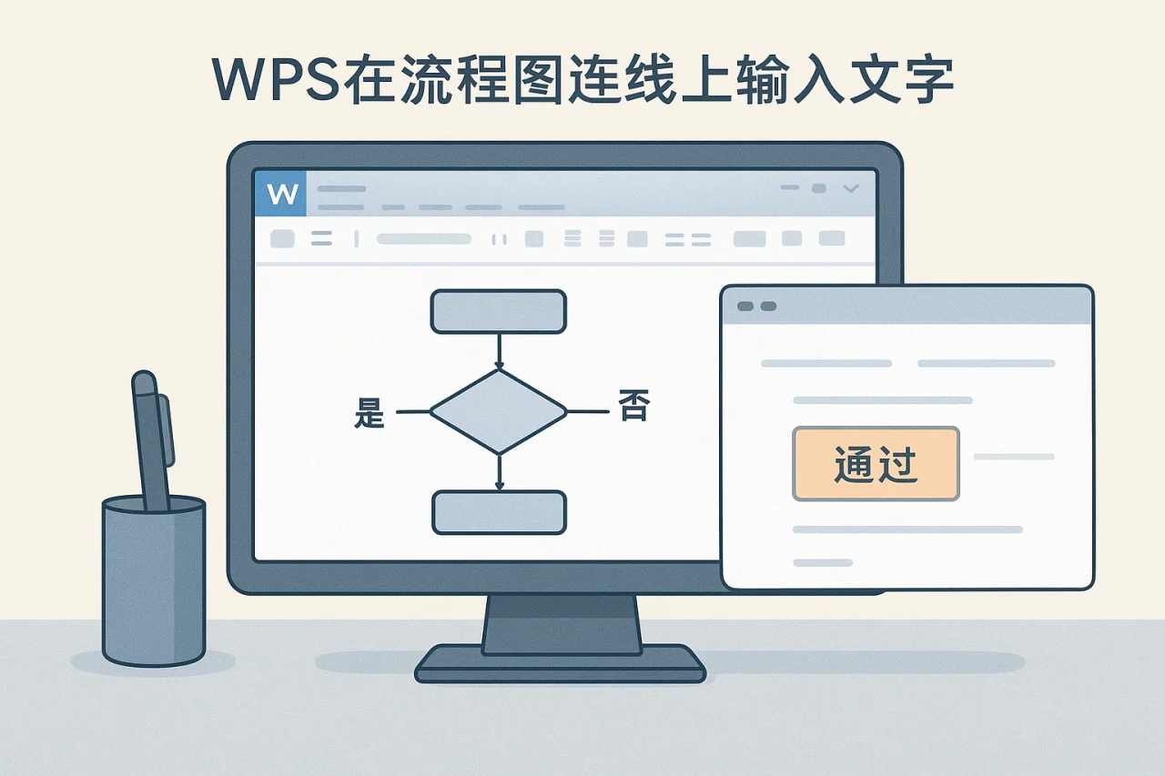 WPS在流程图连线上输入文字